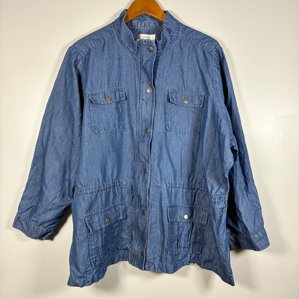 cj banks Utility Jacket 2X Linen Blend Snap Front Chore Coat Coastal Lightweight